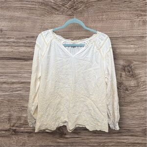 Cream‎ Relaxed long Sleeve 100% cotton embroidered eyelet Blouse
